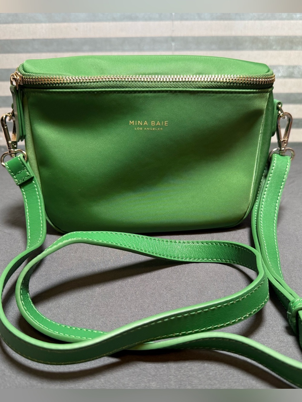 Mina Baie Nylon Fanny belt crossbody bag in Ivy green